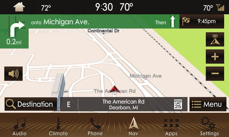 To access additional settings, swipe the screen left or right. Navigation Your navigation system is comprised of two modes.