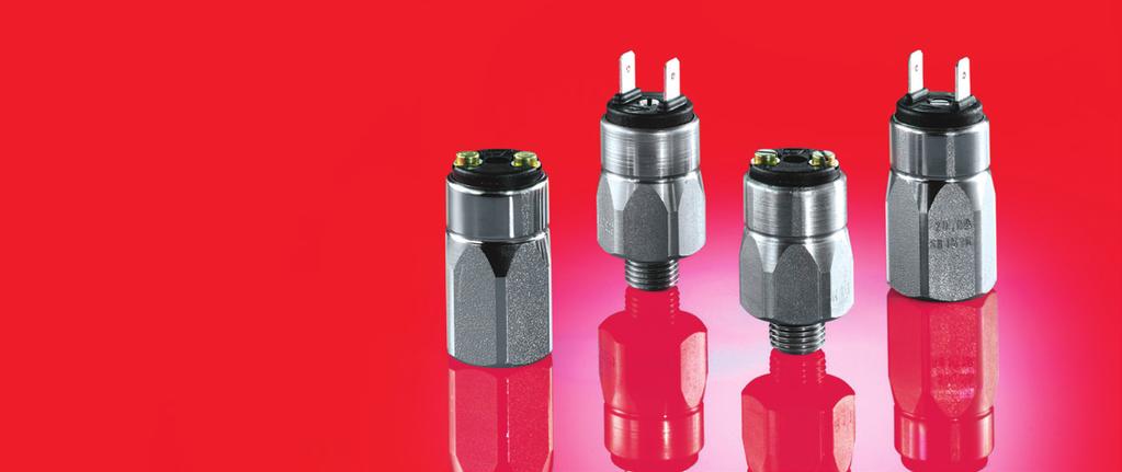 Pressure switches Normally open or normally closed, maximum voltage 42 V Low-cost solution for mechanical pressure monitoring. Stable switching point even after long use and high load.
