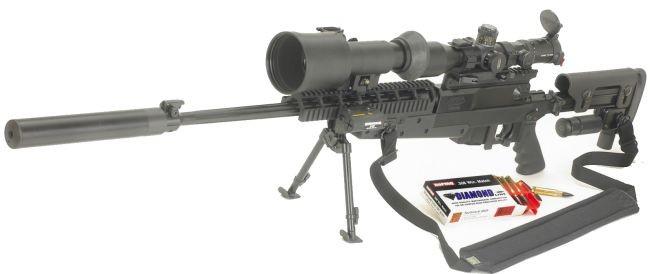 the barrel photo: Brugger & Thomet Brugger & Thomet (B+T) APR 308 sniper rifle with optional front Picatinny rail block, image-intensifying add-on night sight and detachable silencer photo: Brugger &