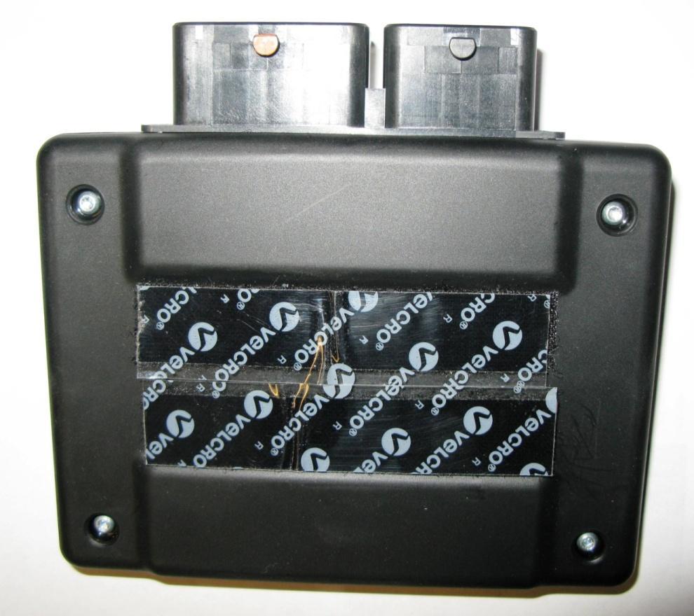 Fig: 5 14. Clean the underside surface of the Dinan ECU. As shown in figure 5, you will attach Velcro strips. 15. Attach the connectors to the Dinan ECU starting with the large one first. 16.