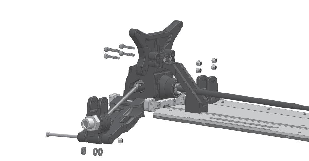 22 BAG E Rear Hubs to Arms & Rear Shock Tower M3 16 SHCS 6 M3 Locknut 2mm Shim 1mm
