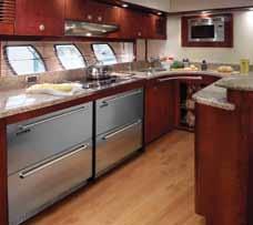 The galley is gourmet-ready, with stainless-steel appliances, streamlined solid-surface countertops, fine wood flooring, and plentiful storage.