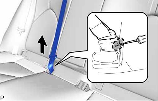 REMOVE REAR SEAT CUSHION ASSEMBLY (1) Lift the front edge of the rear seat cushion assembly as shown in the illustration and disengage the 2 rear seat cushion