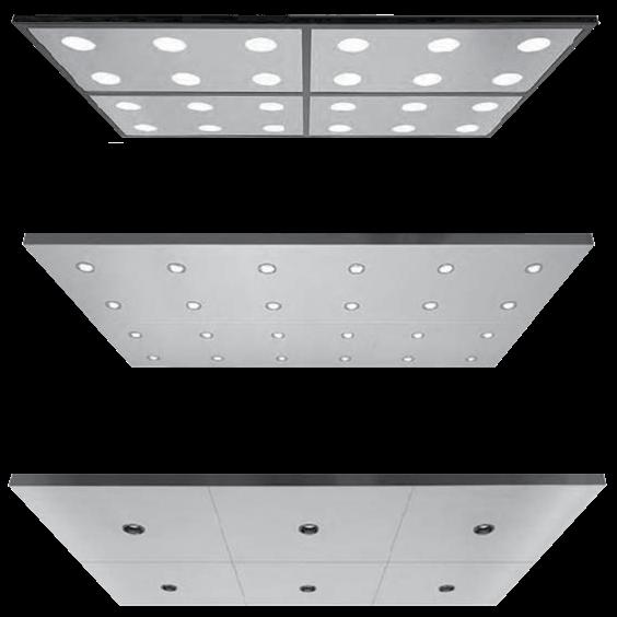 Halogen or LED Downlight Metal pan downlight ceiling with halogen or LED lighting that illuminates cab using fewer bulbs than incandescent.