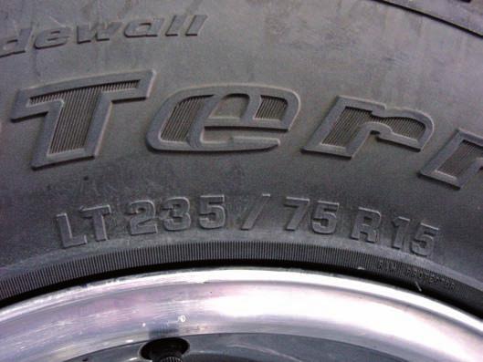(series) Section width in millimeters Passenger car tire XL = Extra load LT = Light truck 185/60R14 82H Speed symbol Load index Rim diameter in inches Radial construction Aspect ratio (series)