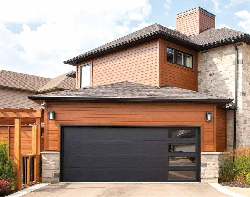 AFTER BEFORE Contemporary panel, Black finish, Clear III Vertical windows Garage Door Design Center To see this door on your home, visit wayne-dalton.