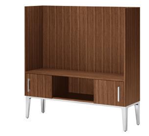 CREDENZAS Credenzas manufactured in Maple, Walnut and White Oak in all standard and custom wood finishes. Credenza features open center compartment and two hinged overlay doors with pulls.