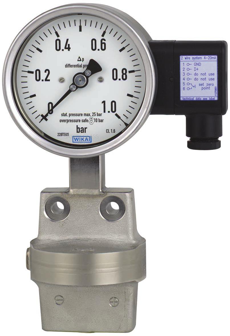 Pressure Differential pressure gauge with output signal For the process industry, all-metal media chamber Models DPGT43.100 and DPGT43.