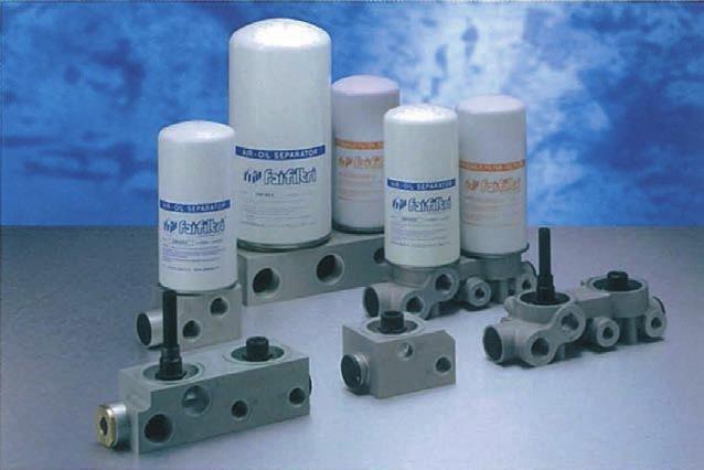 Series of integrated manifolds, with integrated oil and air/oil separator filters.