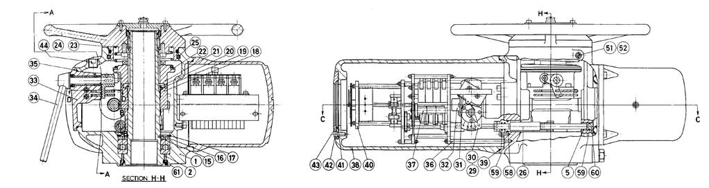 SECTIONAL ARRANGEMENT OF FIG. 9050M & 9151M ACTUATOR (WITHOUT SWITCHGEAR) FIG.