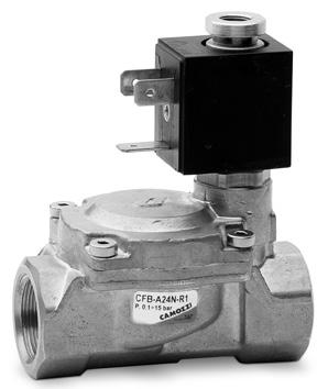 These valves are therefore particularly suitable for controlling high fluid flow rates and require very low working pressures. Ports: from G3/8 to G. The standard diaphragm is supplied in NBR.