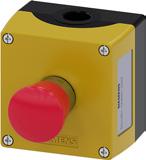 88 EMERGENCY-STOP mushroom pushbuttons, red, Ø 40 mm, with yellow top part, without protective collar,