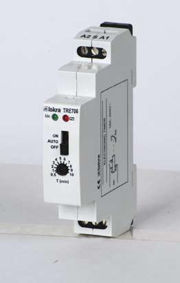 Time RElays TRE 706 TRE 706 is a staircase switch. Time can be adjusted in the range from 0.5 to 10 minutes. It is edge triggered, which means that it is broken-switch proof.