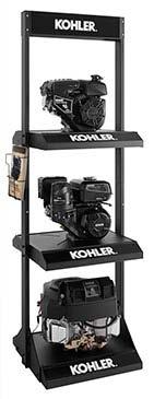 Engine Display Stand 25 800 156 Displays three engines Prominent KOHLER identification Adjustable shelves with clearance hole for vertical