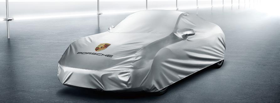 Outdoor car cover Tailored outdoor cover in silver-coloured fabric with Porsche Crest and PORSCHE logo.