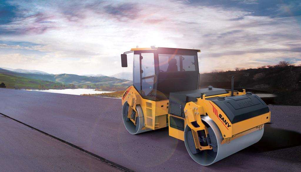 SANY STR SERIES TANDEM DRUM ROLLER Designed In Germany Made In China SAFE AND COMFORTABLE ERGONOMIC DESIGN ROPS certified cab, effective protects driver's life and safety Cab's three-stage vibration