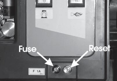 Allow at least three mins., then remove the main cover and press the reset button, located beneath the main ON/OFF switches, protected by a transparent cover, shown in Fig 18.