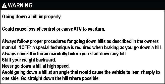 To climb a hill with the ATV, follow the directions below. 1.