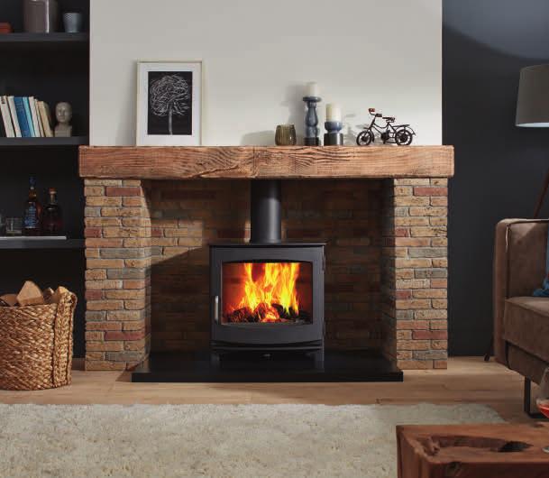 Ivar 8 Low EA 5-9 kw Efficienty 77% This wood burner is an ideal height for placement under an existing mantle.
