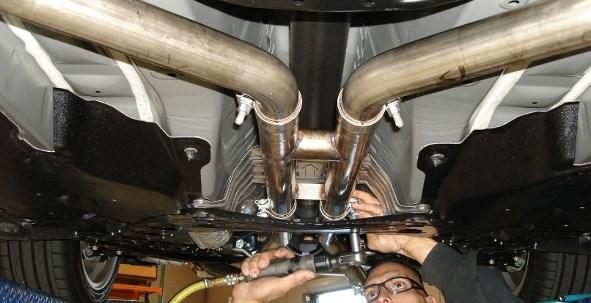 Check your exhaust for proper clearance under the vehicle and also for tip alignment.