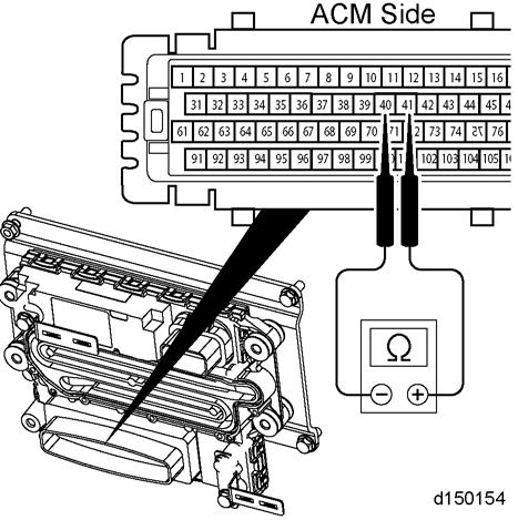 12. Measure the resistance between pin 2 on the harness side of the SCR Outlet NOx sensor connector and pin 41 of the ACM2 120-pin connector.