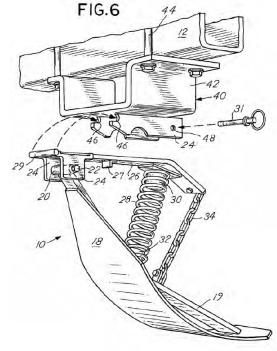 Figure 6 of the 432 Patent is reproduced below. Figure 6 is a perspective view of tool bar assembly 12 attached to a combine (not shown) and stalk stomper assembly 10.