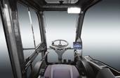 Seat and console position and can be set together and independent from each other. Improved steering wheel telescope and tilt functions provide operators improved access.
