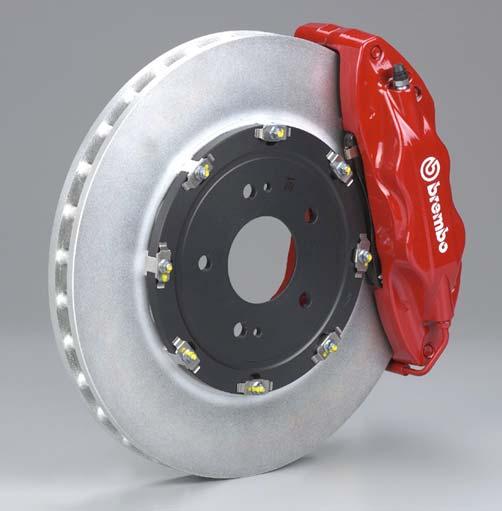 Page 12 Two Types of Brembo Brakes Like its predecessor model, the 2008 Lancer Evolution uses a Brembo brake system. Both the MR and GSR models employ the same size rotors (13.