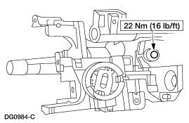 Page 14 of 16 23. Position the steering column locking levers on the steering actuator housing. 1. Use a shop fabricated tool. 2. On tilt steering columns, install and compress the steering column position spring.