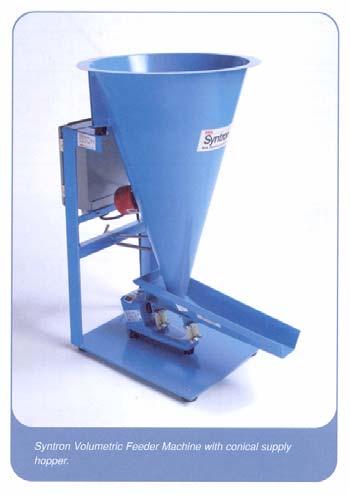 Syntron Volumetric Feeder Machine designs include four basic components: a supply hopper, a hopper vibrator, a vibrating feeder and the supporting frame, with supply hoppers fabricated from either