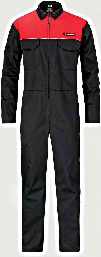 EU 64/UK 54 054 EU 66/UK 56 056 03 ADULTS BLACK OVERALL Adults black Overall with red piping, Massey Ferguson branding, two chest pockets, side pockets with access.