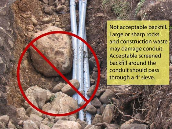 1. Location The customer shall ensure that conduit is located away from (and never underneath) buildings, building foundations, or other structures.