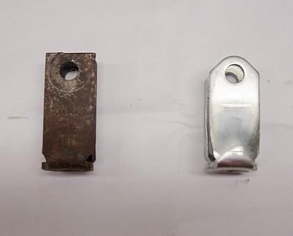 I preferred to work on the stock one because the one provided in the kit is zinc plated and therefore not as easy to weld. The result is (picture D) on right.