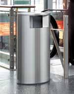 An elegant litter bin for indoor and outdoor use. The front of the bin is a hinged door that can be locked. Inside, there is either a steel liner with handles or a bag frame for a 150 l sack.