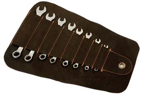 (Heavy Duty) BR 0815 Series 2/2a Metric spanner set supplied in a traditional oiled leather  Combination spanner set with Bi Hex