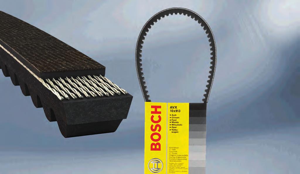 A10 Bosch Raw-Edge Cogged Belt (V-Belt) Replaces all belt types: wrapped belts, raw-edge plain belts as well as cogged belts. Longer service life up to three times that of wrapped belts.