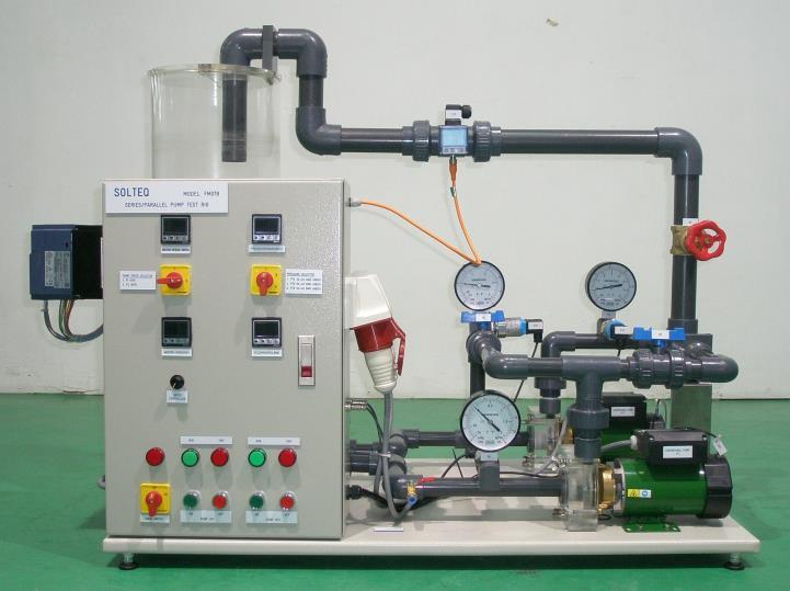 3 7 6 5 4 1 2 Figure 1(a): Equipment assembly 1) Pump, P1 2) Pump, P2 3) Water Tank 4) Speed Sensor, SP 1 5) Speed Sensor, SP 2 6) Pressure Gauge 7) Pressure Transmitter The unit consists of the
