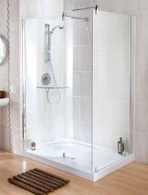 Walk-In Enclosure & Tray Left- Hand (pictured) 160-594 Right- Hand 160-595 H: 1905 W: 1400 D: 800mm Generous showering space with