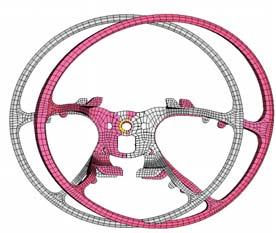 As a consequence, in analyzing a steering wheel, care is to be taken to model the structure of the insert closely, thereby representing the correct stiffness.