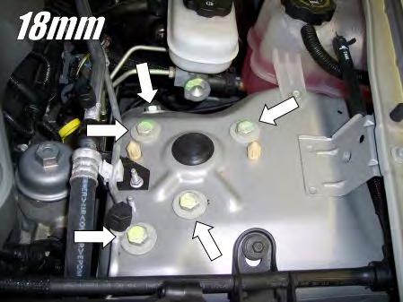 6) Open up the hood and locate the 5 upper shock mount bolts.
