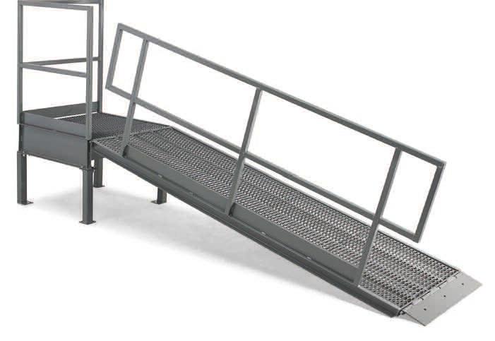 10" channel stringers provide rigid support. 36.4 stairway slope. Rails sit 34" above stairs. 1000-lb. capacity. Step Clearance Landing UnASSEMBLEd ALL-WELdEd Qty. Hxd no. $ no.