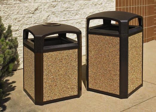 20 D C B A Steel Stone Panel Receptacles Heavy-gauge, galvanized steel with natural stone aggregate panels Multiple capacities available Contain over 20% post-consumer recycled steel 20% RECYCLED
