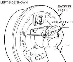 Fig. Fig. 11: Push the parking brake lever off its stop-c/k Series Fig. Fig. 12: Removing the adjuster actuator-c/k Series 3. Remove the brake drums.