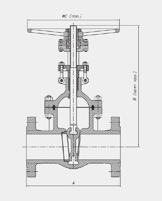 11 GATE, GLOBE & CHECK VALVES GATE VALVES / BS1414 BOLTED BONNET Class 2500 VC2500BB Sizes 2 to 14 Nº Nominal Carbon and alloy steel construction Stainless steel construction DN A (RF/BW) B ØC WEIGHT