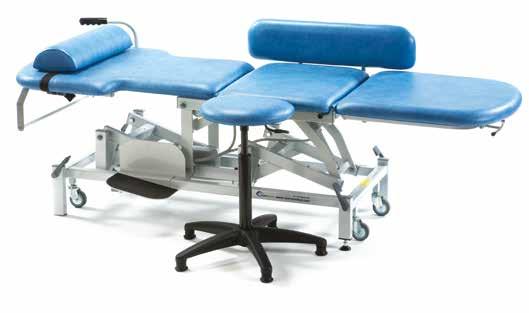 The couch is also supplied with an integral footrest for the clinician, as well as a patient hand-grip and head cushion for the patients comfort and security.
