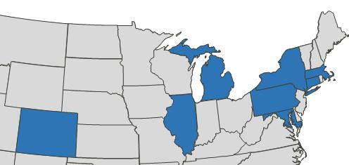 Massachusetts, Michigan, New York, and Pennsylvania.
