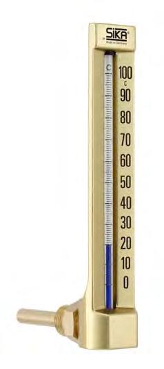 SIKA thermometer type 272 B, angle 90 Type 272 B Nominal size 200 mm Immersion tube Ø 10 mm, brass Connection thread: G½, brass DIN 16190 B Approved by Germanischer Lloyd Certificate No.