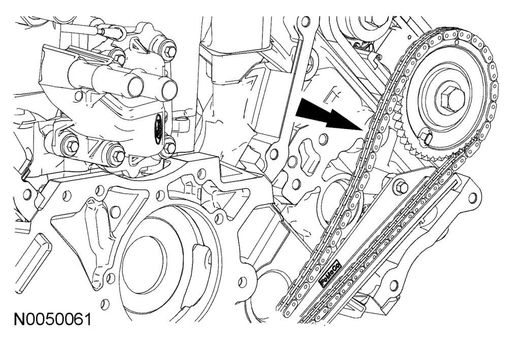 303-01C-4 Engine 5.4L (4V) 303-01C-4 10. Remove the LH primary timing chain tensioner arm. 11.