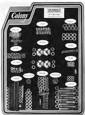 Complete Stock Complete Stock Hardware Kits Stock No. Hardware Kits Each kit contains all the stock motor nuts, bolts, washers and studs for your motor in choice of chrome or cad plating.