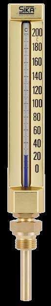SIKA thermometers SIKA thermometer type 271 B, straight Nominal size 200 mm Immersion tube Ø 10 mm, brass Connection thread: G½, brass DIN 16189 B Approved by Germanischer Lloyd Certificate No.